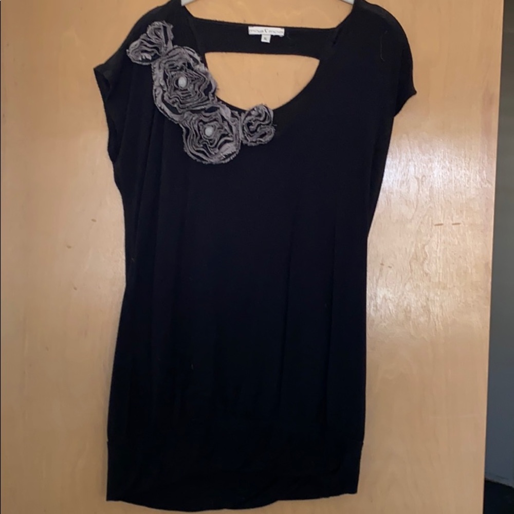 Black top with gray flower details